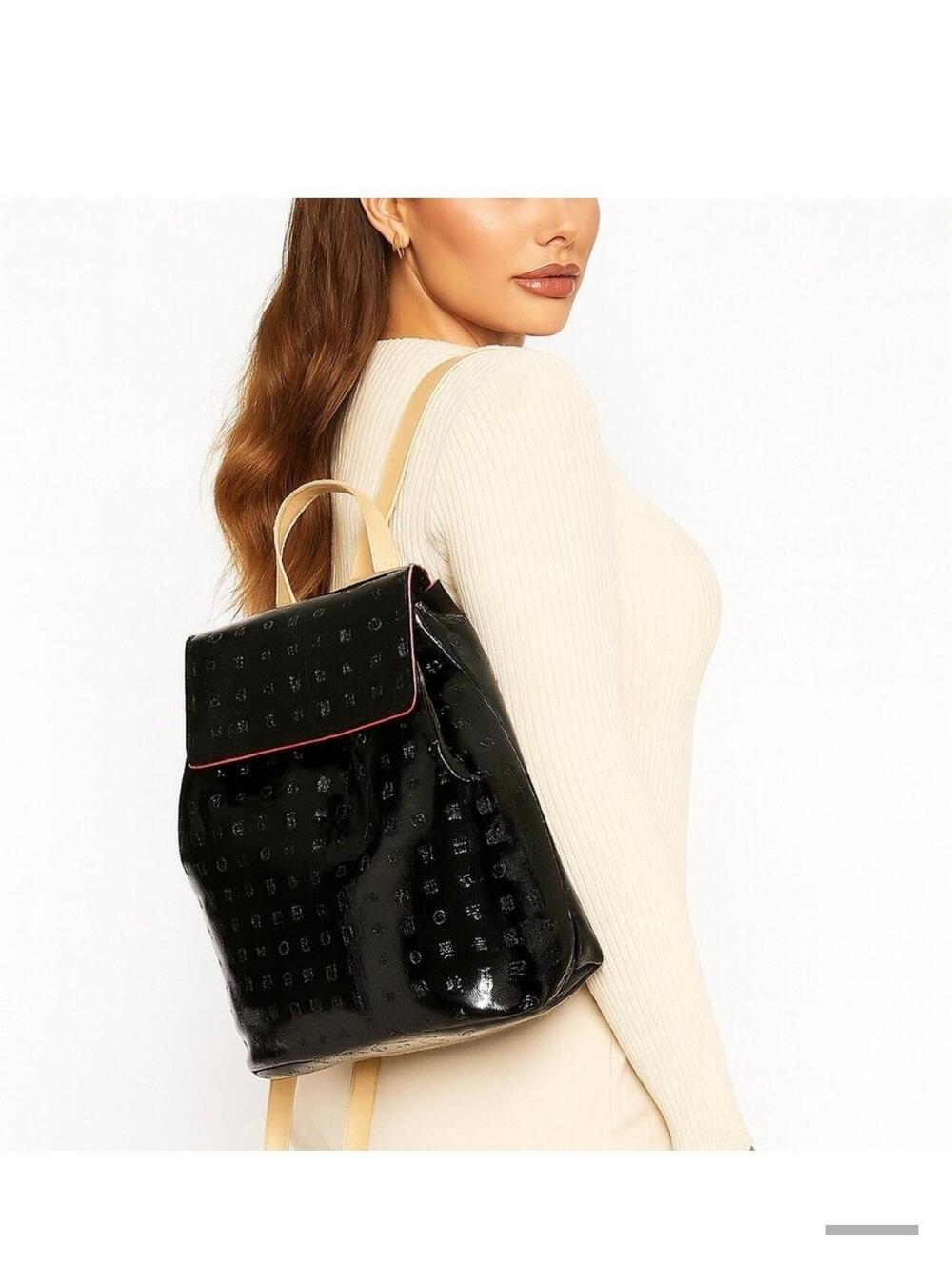 Arcadia Italy Black Patent Leather Backpack Y2k